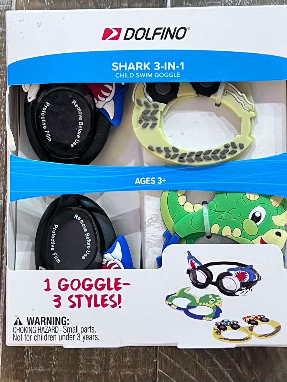 Dolfin Kids Shark & Animal Swim Goggles - Black, Blue, Green, Yellow